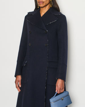 Christian Dior Navy Oblique Double Breasted Coat with Pocket Detail Size FR 40 (UK 12)