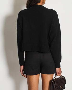 Celine Black Cashmere Cropped Long Sleeve Cardigan with Gold Triomphe Logo Details Size Small UK 8 RRP £1400