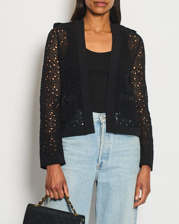 Chanel Black Crochet Cardigan with CC Logo Buttons Size FR 34 (UK 6)