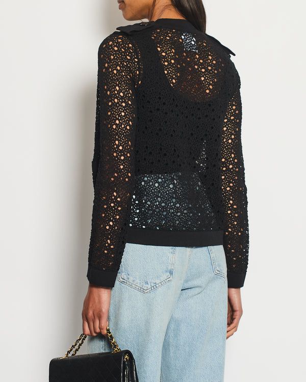 Chanel Black Crochet Cardigan with CC Logo Buttons Size FR 34 (UK 6)