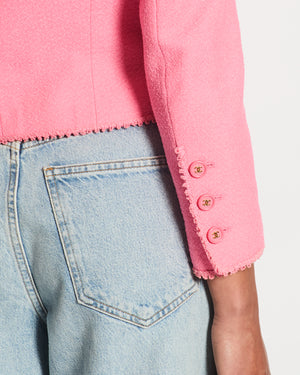 Chanel SS/97 Vintage Candy Pink Tweed Jacket with Collar Detail and Gold CC Buttons FR 40 (UK 12)