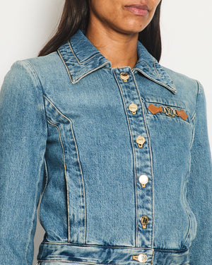 Louis Vuitton Blue Cropped Denim Jacket with Gold Logo Detail and Gold Buttons RRP £2,110 Size FR 34 (UK 6)