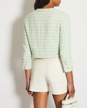 Chanel White and Blue Tweed Jacket With Crystal Buttons Details Size FR 34 (UK 6)