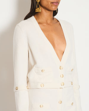 Chanel White Long-Line Cashmere Dress with Gold CC Buttons Detail Size FR 36 (UK 8)