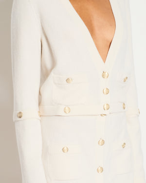 Chanel White Long-Line Cashmere Dress with Gold CC Buttons Detail Size FR 36 (UK 8)