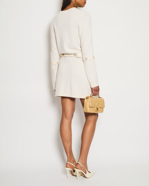 Chanel White Long-Line Cashmere Dress with Gold CC Buttons Detail Size FR 36 (UK 8)