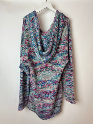 The Elder Statesman Pink Blue and Green Multicolour Hooded Cashmere Jumper Size M (UK 10)