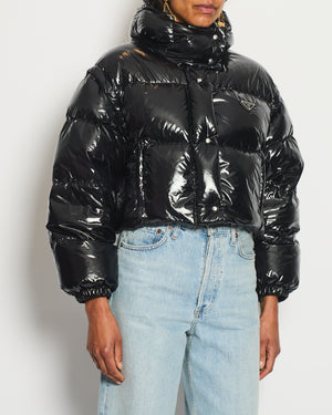 Prada Black Re-Nylon Cropped Puffer Jacket with Logo Detail and Detachable Sleeves Size IT 36 (UK 4) RRP £1,890