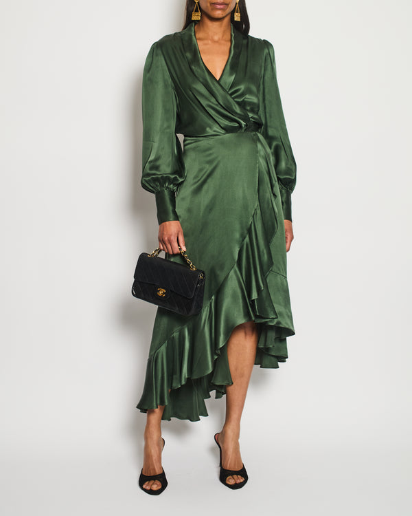 Zimmermann Khaki Long Sleeve Layered Silk Midi Dress Size 1 (UK 10)