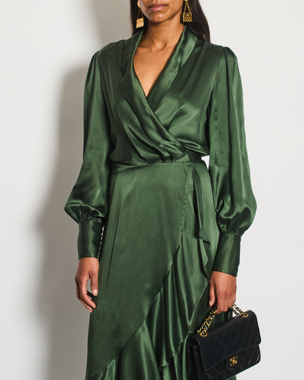 Zimmermann Khaki Long Sleeve Layered Silk Midi Dress Size 1 (UK 10)