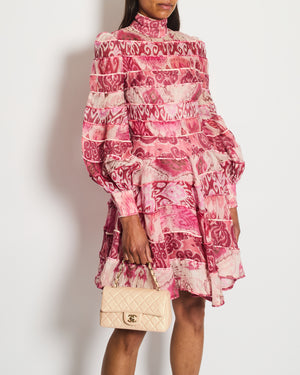 Zimmermann Pink Silk Abstract Printed Long-Sleeve Mini Dress Size 0 (UK 8)