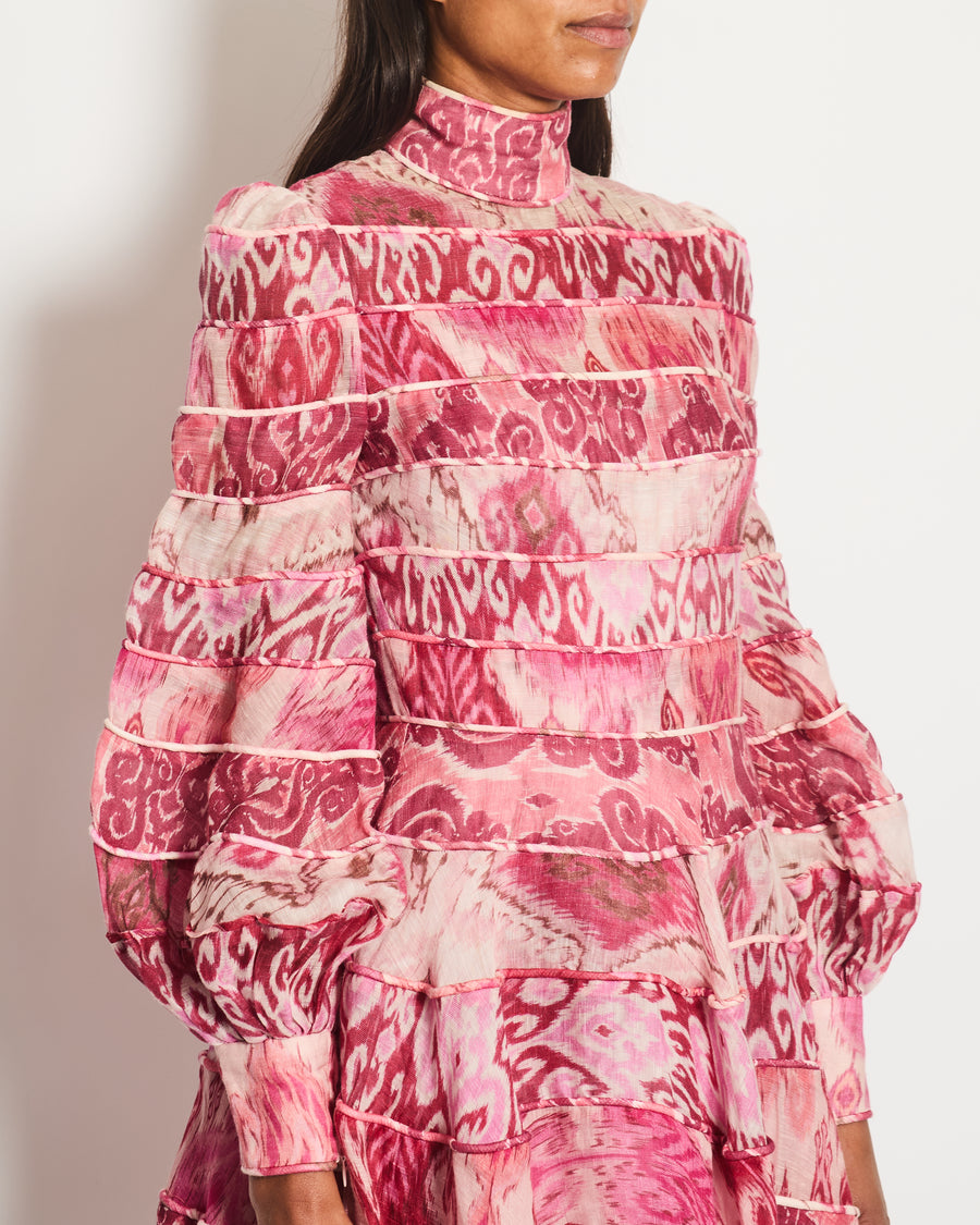 Zimmermann Pink Silk Abstract Printed Long-Sleeve Mini Dress Size 0 (UK 8)