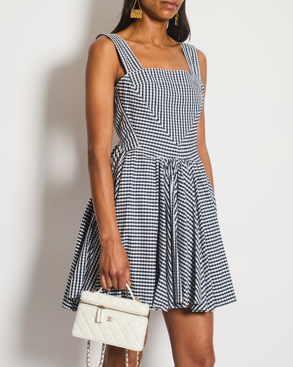Dolce Gabbana Navy and White Vichy Printed Sleeveless Mini Dress Size IT 42 (UK 10)