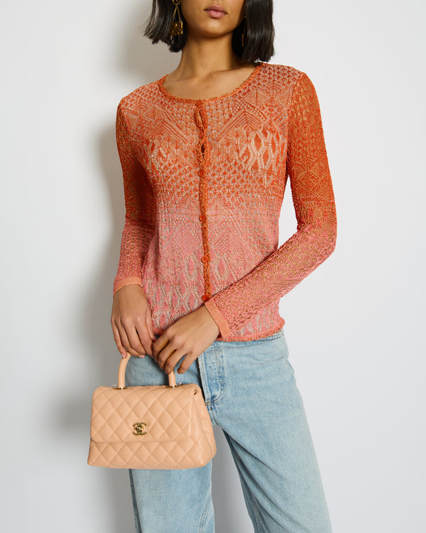 Missoni Orange and Pink Metallic Knit Button Down Cardigan Size UK 8/10