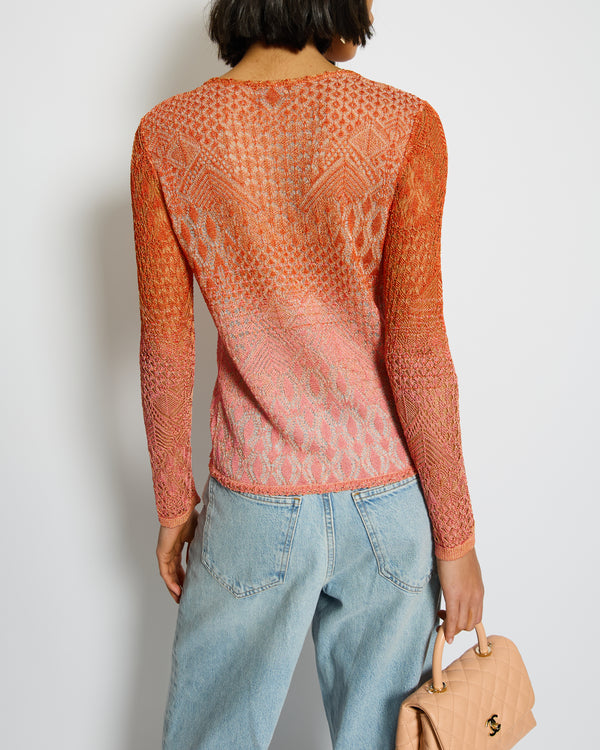 Missoni Orange and Pink Metallic Knit Button Down Cardigan Size UK 8/10