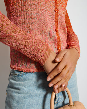 Missoni Orange and Pink Metallic Knit Button Down Cardigan Size UK 8/10