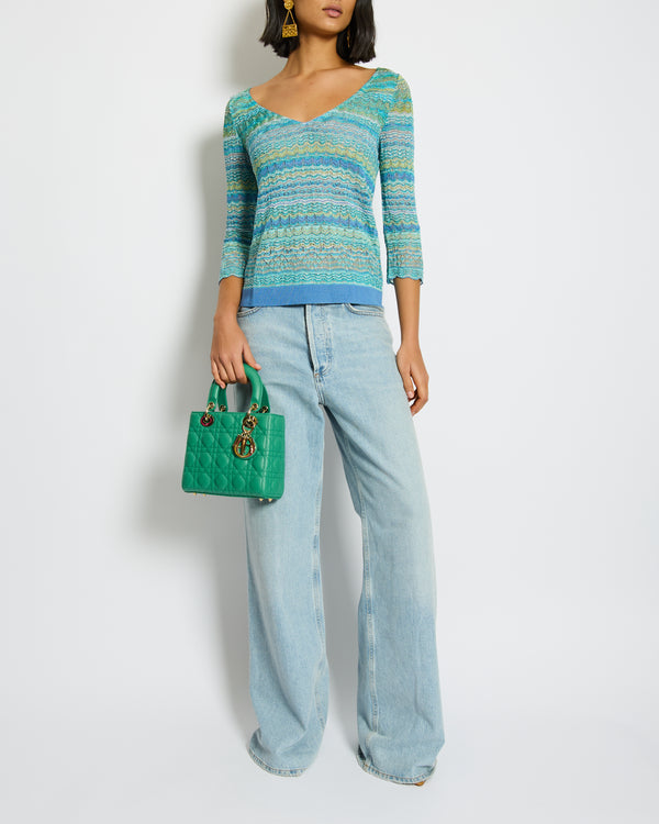 Missoni Blue and Green Metallic Long Sleeve Top Size UK 8/10