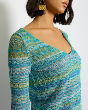Missoni Blue and Green Metallic Long Sleeve Top Size UK 8/10