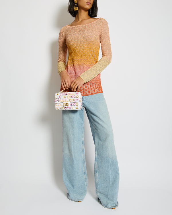 Missoni Light Pink, Orange, Yellow Metallic Long Sleeve Top Size UK 8/10