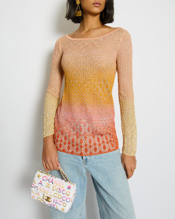 Missoni Light Pink, Orange, Yellow Metallic Long Sleeve Top Size UK 8/10