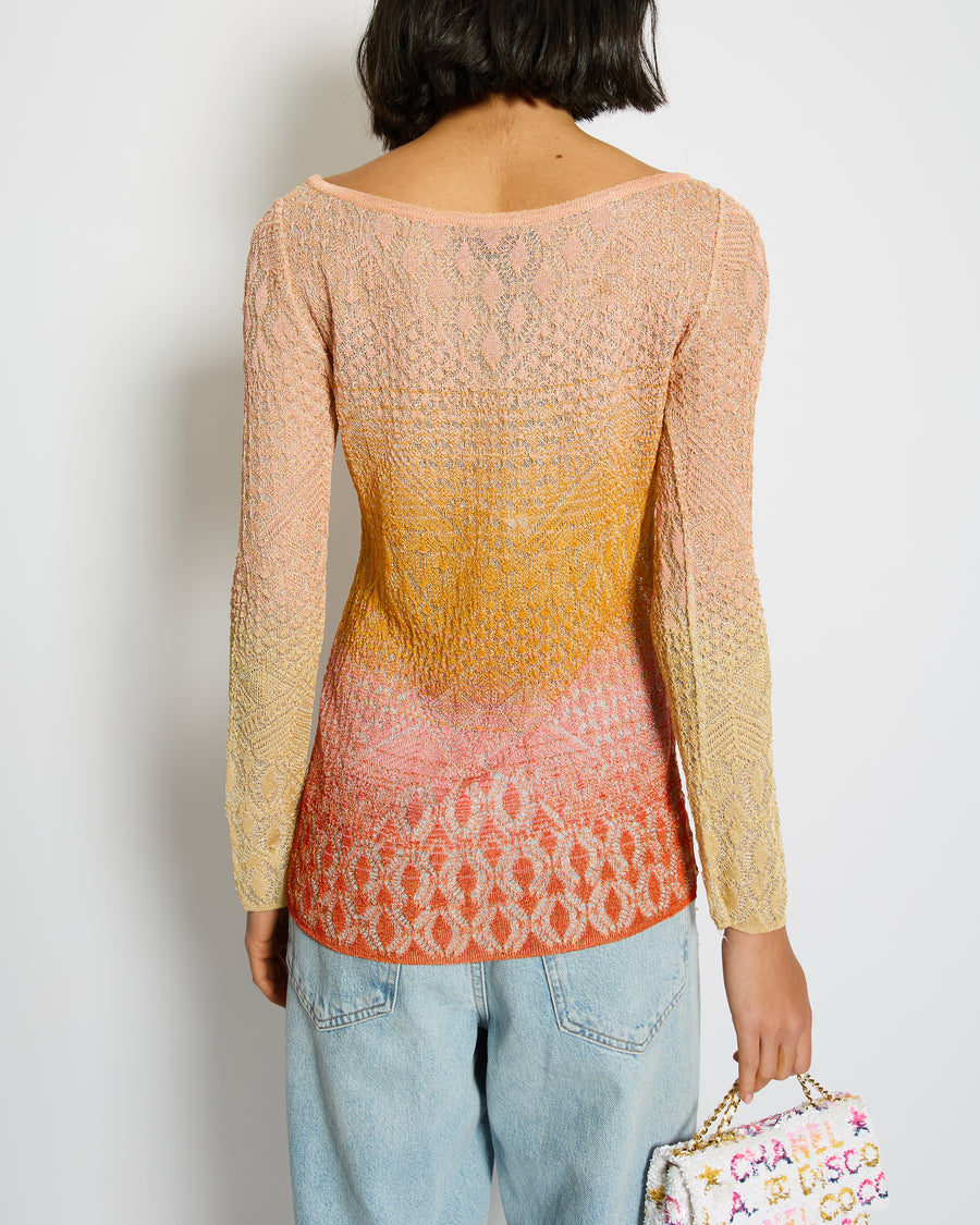Missoni Light Pink, Orange, Yellow Metallic Long Sleeve Top Size UK 8/10