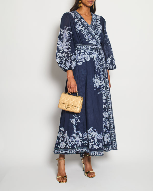 Zimmermann Navy Floral Printed Maxi Dress with Belt Detail Size 3 (UK 12/14)