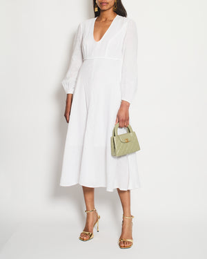 Zimmermann White Linen V-Neck Long-Sleeve Midi Dress Size 2 (UK 10/12)