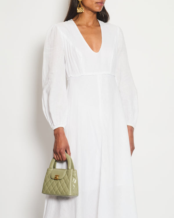 Zimmermann White Linen V-Neck Long-Sleeve Midi Dress Size 2 (UK 10/12)