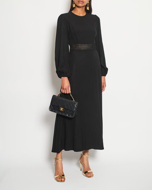 Zimmermann Black Long-Sleeve Midi Dress with Waist Detailing Size 1 (UK 10)