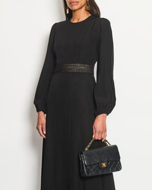 Zimmermann Black Long-Sleeve Midi Dress with Waist Detailing Size 1 (UK 10)