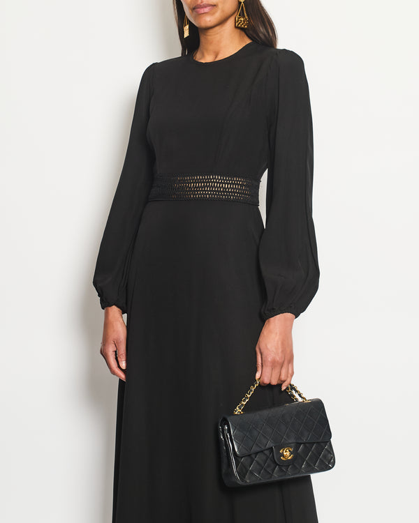 Zimmermann Black Long-Sleeve Midi Dress with Waist Detailing Size 1 (UK 10)