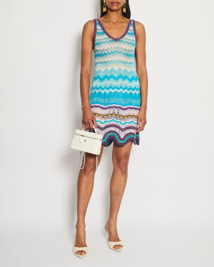 Missoni Blue and Purple Crochet Knit Sleeveless Mini Dress Size IT 42 (UK 10) RRP £750