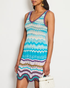 Missoni Blue and Purple Crochet Knit Sleeveless Mini Dress Size IT 42 (UK 10) RRP £750