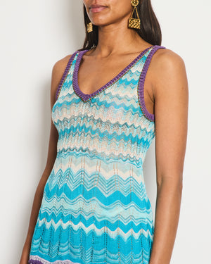 Missoni Blue and Purple Crochet Knit Sleeveless Mini Dress Size IT 42 (UK 10) RRP £750