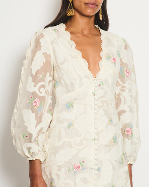 Zimmermann White Zinnia Floral-Appliqué Organza Mini Dress Size 1 (UK 10) RRP £980