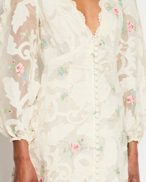 Zimmermann White Zinnia Floral-Appliqué Organza Mini Dress Size 1 (UK 10) RRP £980