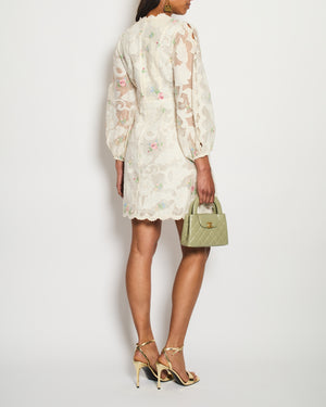 Zimmermann White Zinnia Floral-Appliqué Organza Mini Dress Size 1 (UK 10) RRP £980