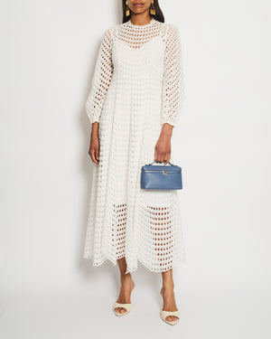 Zimmermann White Cotton Long-Sleeve Perforated Midi Dress Size 1 (UK 10)