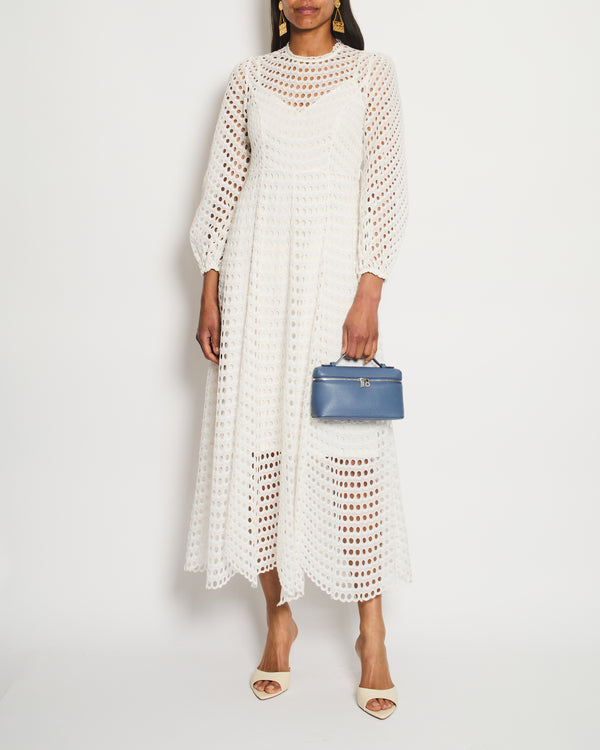 Zimmermann White Cotton Long-Sleeve Perforated Midi Dress Size 1 (UK 10)