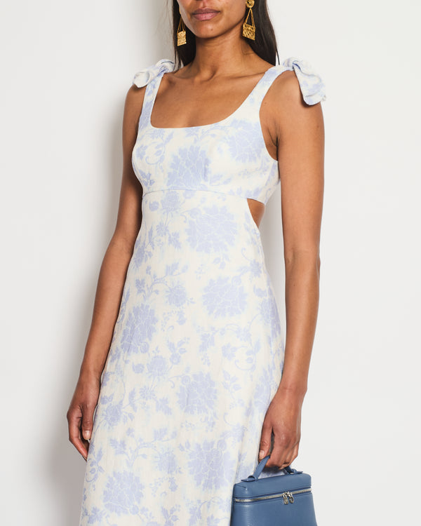 Zimmermann Lilac Strap Floral Midi Dress with Bow Detail Size 0 (UK 8)
