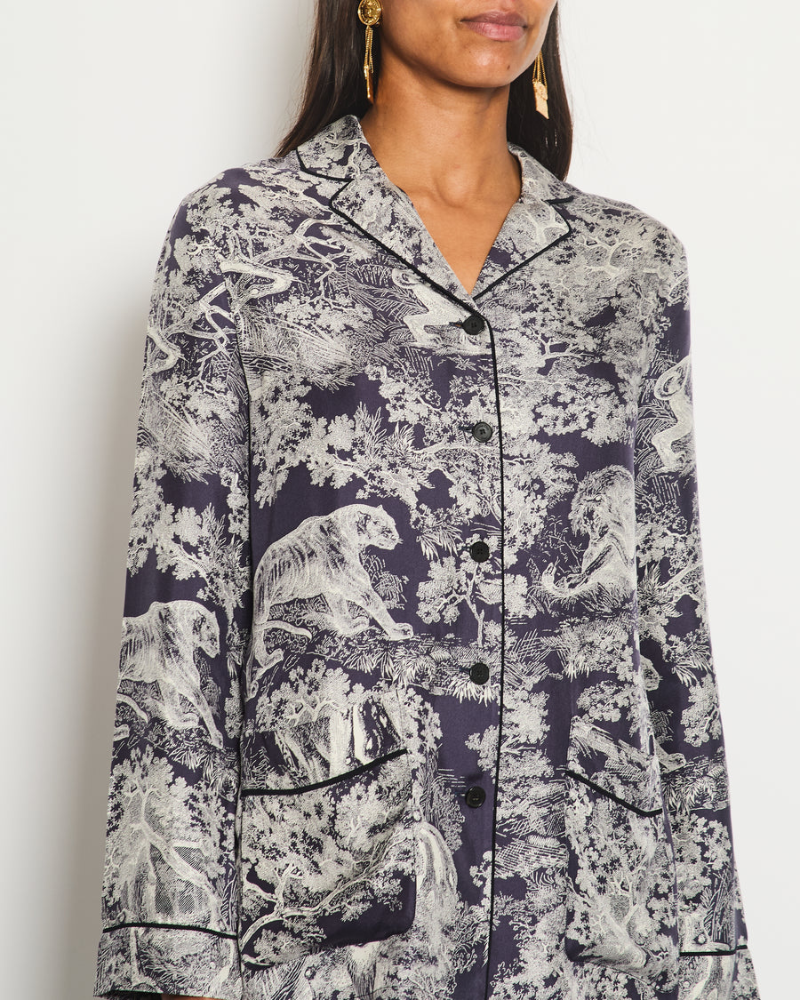 Christian Dior Purple Toile Du Jouy Silk Button Down Shirt Size FR 34 (UK 6)