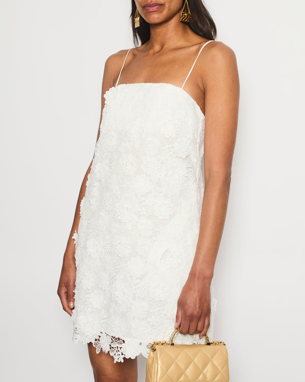 Zimmermann White Floral Embroidered Strap Mini Dress Size 0 (UK 8)