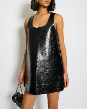 Gucci Black Crinkled GG Embossed Patent Leather Sleeveless Mini Dress Size IT 40 (UK 8)