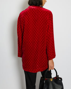 Gucci Red Velvet Long Sleeve GG Monogram Shirt Size IT 38 (UK 6)