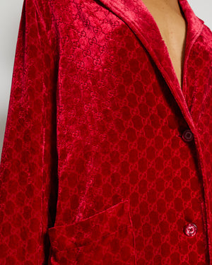 Gucci Red Velvet Long Sleeve GG Monogram Shirt Size IT 38 (UK 6)