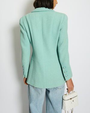 Chanel Tiffany Blue Tweed Jacket with Blue and Gold CC Button Details Size FR 40 (UK 12)