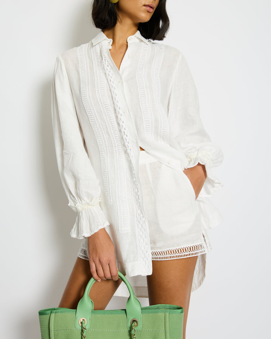 Ermanno Scervino Life White Two-Piece Linen Shirt and Shorts Set Size IT 38 (UK 6)