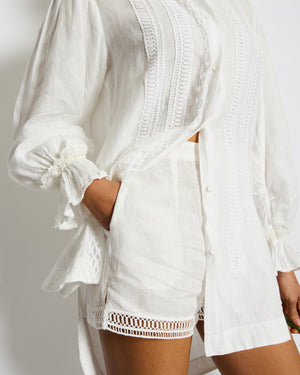 Ermanno Scervino Life White Two-Piece Linen Shirt and Shorts Set Size IT 38 (UK 6)
