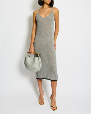 Prada Grey Cashmere Sleeveless Midi Dress with Black Lace Trim Detail Size IT 36 (UK 4)