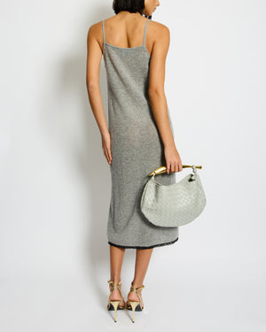 Prada Grey Cashmere Sleeveless Midi Dress with Black Lace Trim Detail Size IT 36 (UK 4)